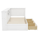 Twin Size L - Shaped Captain Bed With Drawer And Bookcase, LED Downlight And USB Charging Station - White by HouseOfZazla