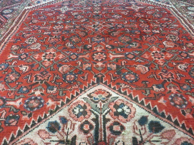 5' 6" X 10' Antique Handmade India Floral Oriental Wool Rug Veg Dyes Red Nice