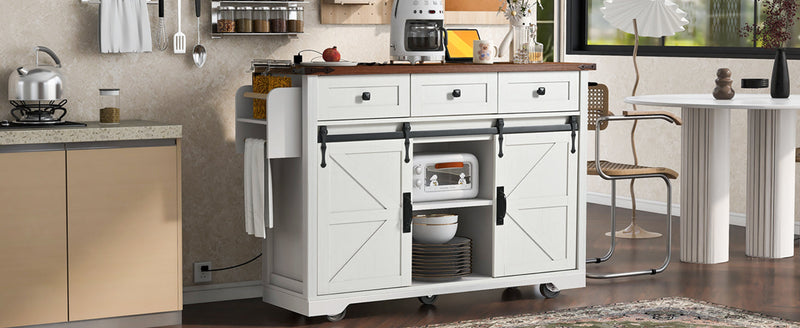 K&K 53.7" Farmhouse Kitchen Island with Power Outlet, photo 5 of 10