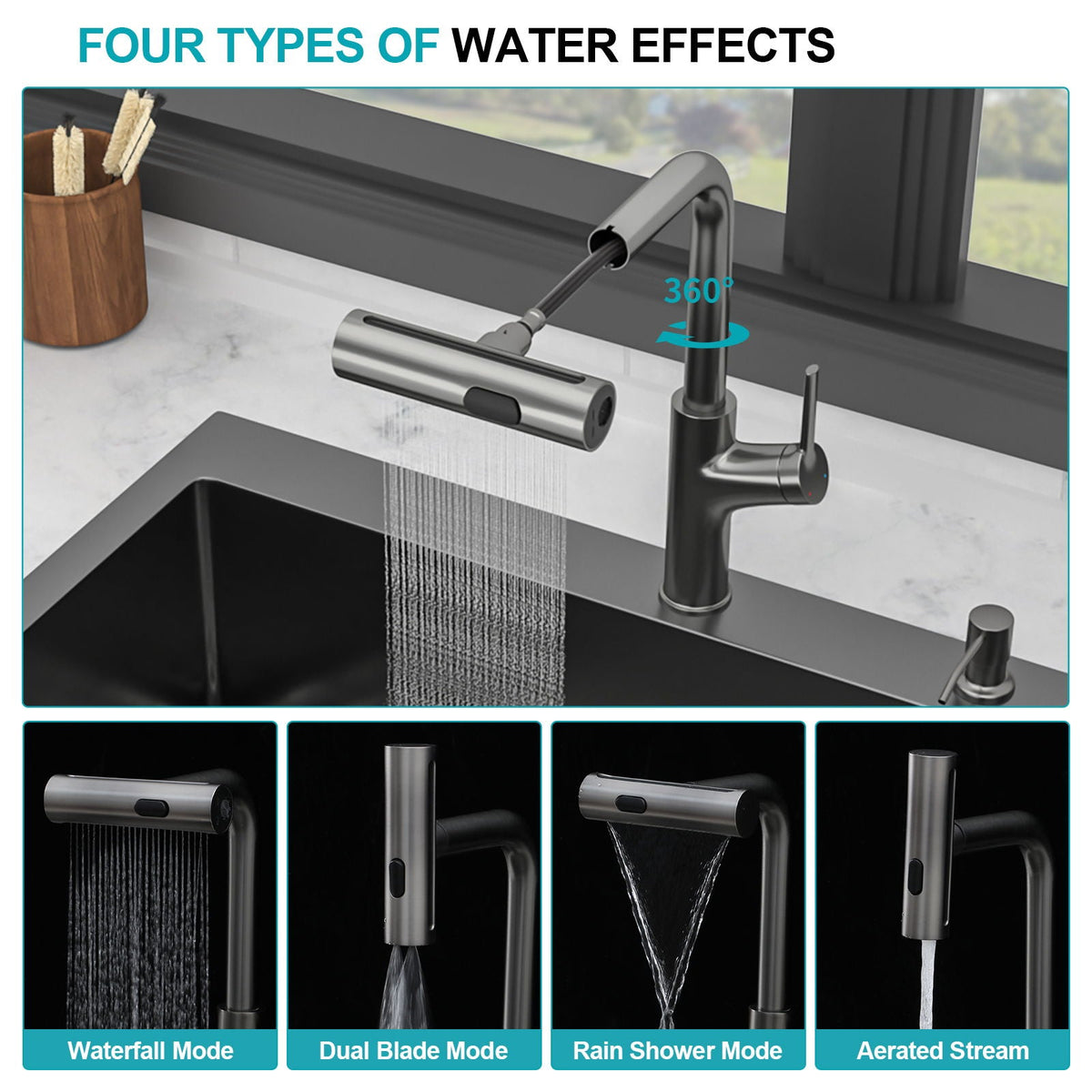 Drop-In Stainless Steel Kitchen Sink With Pull-Out Faucet And Soap Dispenser, photo 6 of 18