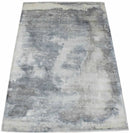 Ivory Gray Viscose Area Rug 5x8 - Hand Loomed Modern Abstract