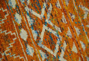 Hand Knotted Gold, Rust and Ivory Modern Contemporary Tribal Trellis Recycled Silk Area Rug
