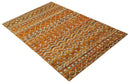 Hand Knotted Gold, Rust and Ivory Modern Contemporary Tribal Trellis Recycled Silk Area Rug