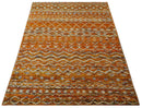 Hand Knotted Gold, Rust and Ivory Modern Contemporary Tribal Trellis Recycled Silk Area Rug