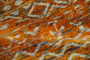 Hand Knotted Gold, Rust and Ivory Modern Contemporary Tribal Trellis Recycled Silk Area Rug
