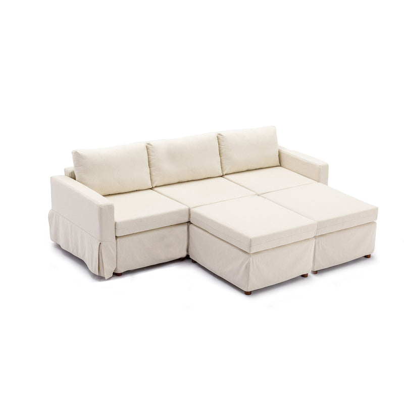 3 Seat Module Sectional Sofa Couch With 2 Ottoman,Seat Cushion and Back Cushion Removable and Washable,Cream