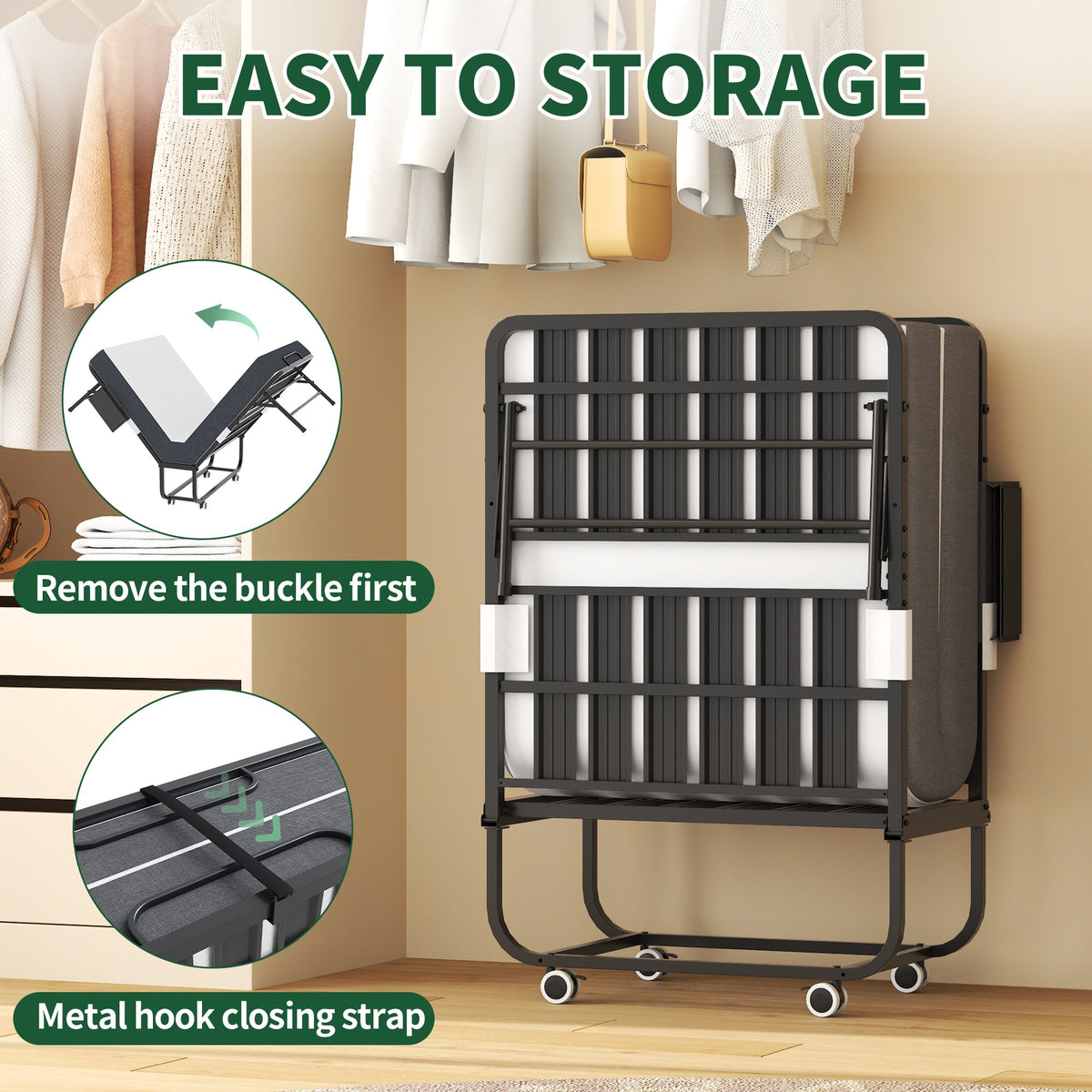 75 Inch Folding Bed with 5" Memory Foam Mattress, photo 10 of 10