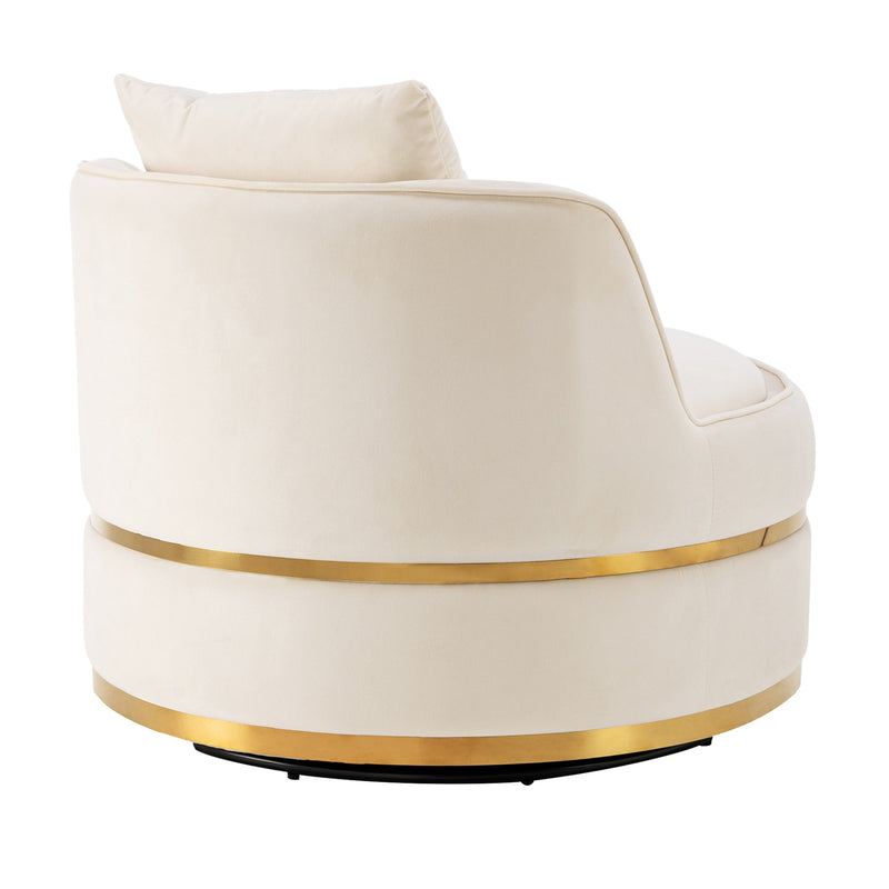 360 Degree Swivel Accent Chair Velvet Modern Upholstered Barrel Chair Over-Sized Soft Chair with Seat Cushion for Living Room, Bedroom, Office, Apartment, Beige