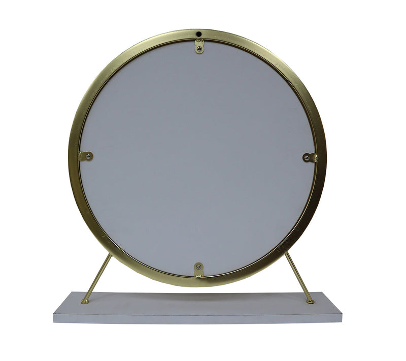 Adao Vanity Mirror & Stool in Faux Fur, Mirror, White & Brass Finish