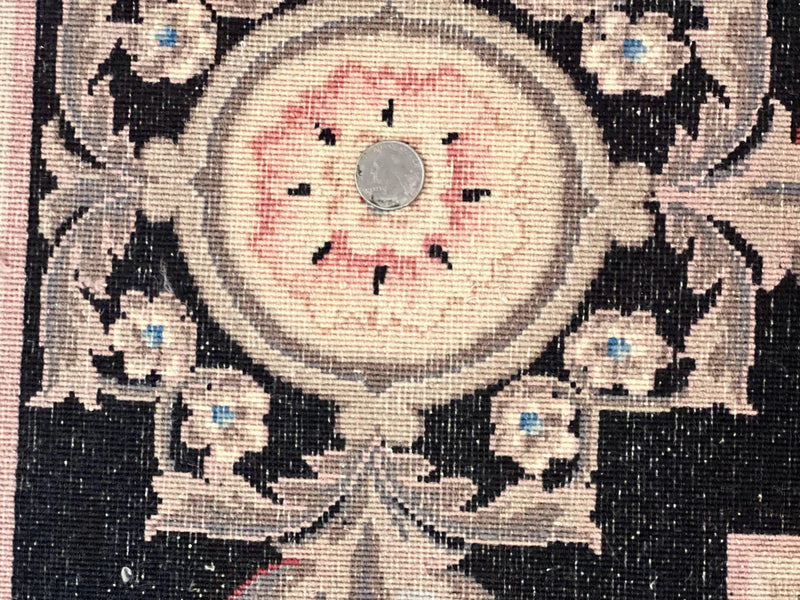 Chinese Aubusson Rug 9x12, Burgundy, Handmade Vintage Wool Carpet, Fine 210 KPSI, Elegant European Design