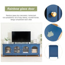 71-inchstylishTVcabinet Entertainment CenterTV stand,TVConsoleTable, Media Console,solidwood frame,Changhong glass door,Metal handle,antique blue,canbeplacedin the children's room,bedroom Living Room