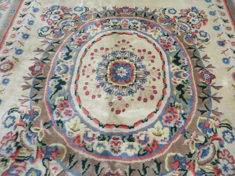8' X 10' Vintage Handmade Wool Rug Aubusson Savonnerie Design European Nice