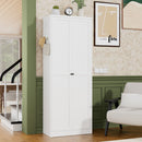 Kitchen Pantry Cabinet With Doors, Heavy-Duty Freestanding Storage Organizer With 5 Adjustable Shelves, Tool Free Assembly - White