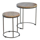 Round Stool Table With Iron Base (Set of 2) - Brown / Black by Unique Piece Furniture