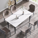 63" Modern Artificial Stone White Straight Edge Black Metal Leg Dining Table, 6 People - White / Black by HouseOfZazla