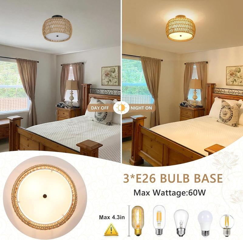 Walker Edison | Boho Rattan Flush Mount Ceiling Light