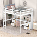 Full Size Loft Bed With Desk, Cabinets, Drawers, Charging Station And Bedside Tray, Sturdy Frame, No Box Spring Required - White by Unique Piece Furniture