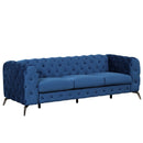85.5" Velvet Upholstered Sofa with Sturdy Metal Legs, Modern Sofa Couch with Button Tufted Back, 3 Seater Sofa Couch for Living Room, Apartment, Home Office, Blue