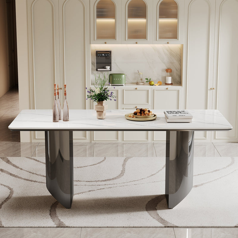0.47" Thick Sintered Stone Composite Tempered Glass Top Dining Table with Stainless Steel Base