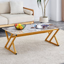A modern minimalist style marble patterned coffee table with golden metal legs. Computer desk. Game table. Tea table. CT-XX