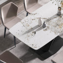 Modern Artificial Stone Pandora White Curved Metal Leg Dining Table, Can Accommodate 6-8 People - Antique White by Unique Piece Furniture