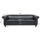 83.46" Black PU Rolled Arm Chesterfield Three Seater Sofa.