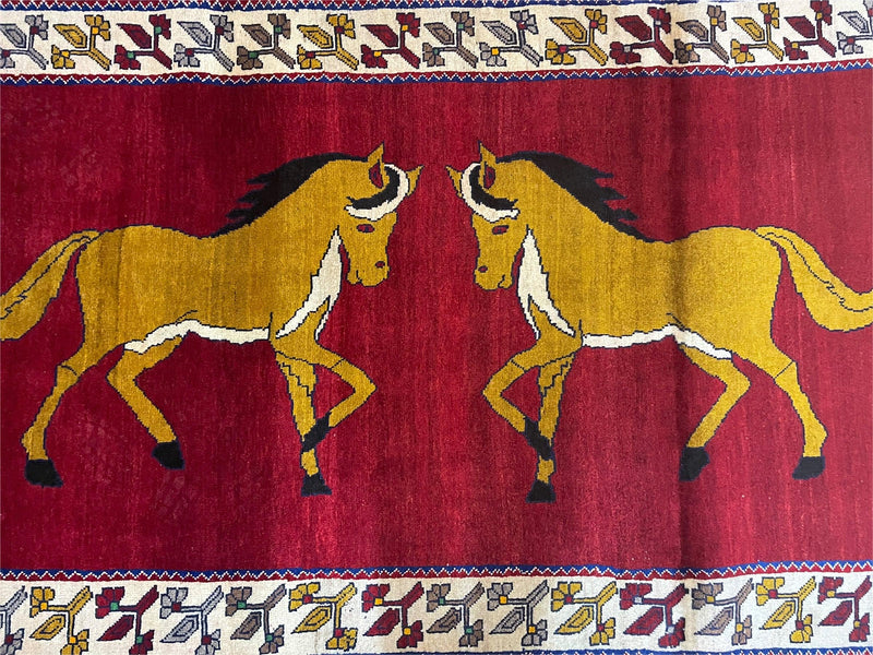 4 X 7 Handmade Hand-Knotted Quality Wool Rug Horses Zagros Red Mustard Gold New
