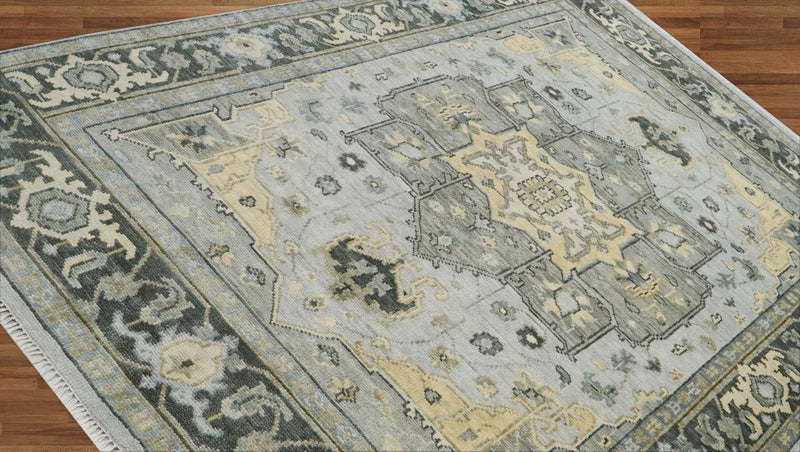 7'11''x10'4'' Gray, Moss Color Hand Knotted LoomBloom Muted Turkish Oushak  100% Wool Transitional Oriental Area Rug