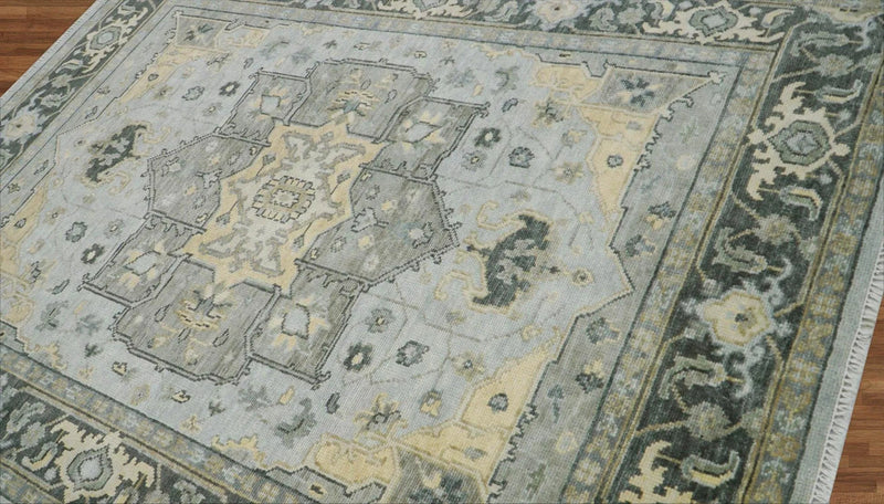7'11''x10'4'' Gray, Moss Color Hand Knotted LoomBloom Muted Turkish Oushak  100% Wool Transitional Oriental Area Rug