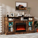 58 Inch Fireplace TV Stand with LED Lights with Storage Cabinets and Glass Doors by LJGDeals