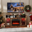 58 Inch Fireplace TV Stand with LED Lights with Storage Cabinets and Glass Doors by LJGDeals
