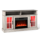 58 Inch Fireplace TV Stand with LED Lights with Storage Cabinets and Glass Doors