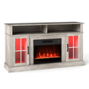 58 Inch Fireplace TV Stand with LED Lights with Storage Cabinets and Glass Doors by LJGDeals