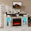 58 Inch Fireplace TV Stand with LED Lights with Storage Cabinets and Glass Doors by LJGDeals