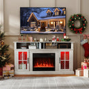 58 Inch Fireplace TV Stand with LED Lights with Storage Cabinets and Glass Doors by LJGDeals
