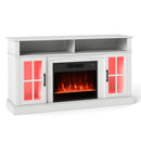 58 Inch Fireplace TV Stand with LED Lights with Storage Cabinets and Glass Doors by LJGDeals