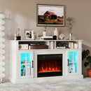 58 Inch Fireplace TV Stand with LED Lights with Storage Cabinets and Glass Doors by LJGDeals