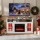 58 Inch Fireplace TV Stand with LED Lights with Storage Cabinets and Glass Doors by LJGDeals
