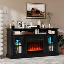 58 Inch Fireplace TV Stand with LED Lights with Storage Cabinets and Glass Doors by LJGDeals