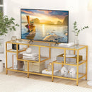 58 Inch TV Console Table with Tempered Glass Shelves for Living Room-Gold by LJGDeals