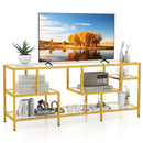 58 Inch TV Console Table with Tempered Glass Shelves for Living Room-Gold by LJGDeals