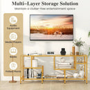 58 Inch TV Console Table with Tempered Glass Shelves for Living Room-Gold by LJGDeals