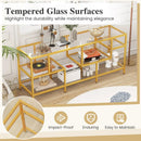 58 Inch TV Console Table with Tempered Glass Shelves for Living Room-Gold by LJGDeals