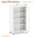 58 Inches Bookcase with Adjustable Shelves and Lockable Wheels-White by LJGDeals