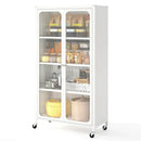 58 Inches Bookcase with Adjustable Shelves and Lockable Wheels-White by LJGDeals