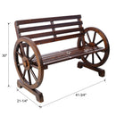 Rustic Country 2 Person Wooden Wagon Wheel Bench With Slatted Seat And Backrest - Brown by HouseOfZazla