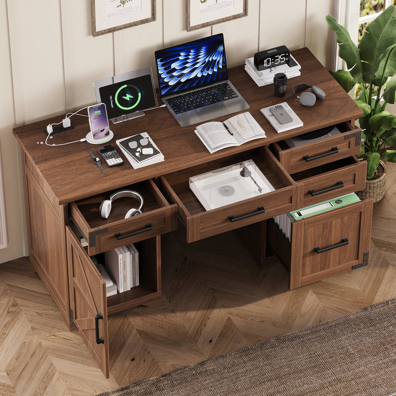 55" Farmhouse Executive Desk with Charging Station, photo 3 of 10