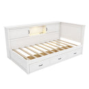 Twin Size L - Shaped Captain Bed With Drawer And Bookcase, LED Downlight And USB Charging Station - White by HouseOfZazla