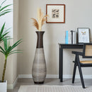 Tall Standing Designer Floor Vase Durable Artificial Rattan Elegant 2 Tone Finish Ideal Decor Accent For Living Room, Bedroom, Entryway Stylish Home Decor Statement Piece - Black / Gray