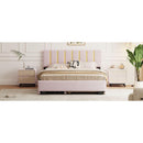 Queen Size Upholstered Platform Bed with 2 Drawers and 1 Trundle, Classic Metal Strip Headboard Design, Pink